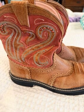 Ariat Tan and Pink Embellished Western Ankle Boots